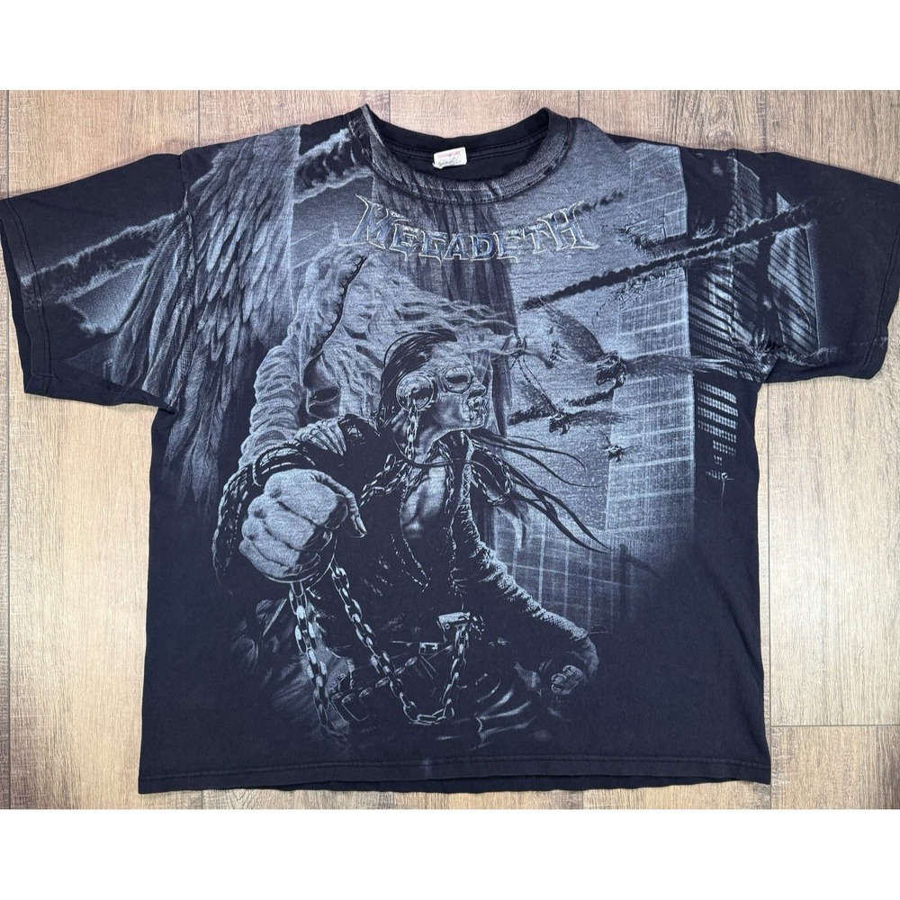 Vintage Megadeth United Abominations Band Tee AOP Graphic T-Shirt Size XL Y2K